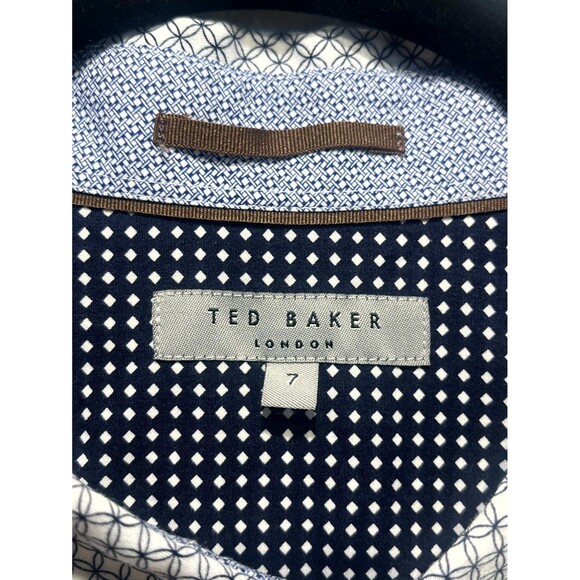 Ted Baker London Shirt Men 7 Black White Geometric Print Cotton Button Up Casual - Picture 5 of 11